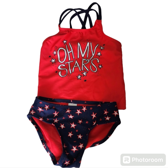 Cat & Jack Girls' "Oh My Stars" Tankini Set - Size XS (4/5) - Picture 1 of 4